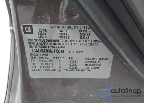 2010 Buick Enclave 2Xl из США, поврежденный, VIN 5GALVCED3AJ173679